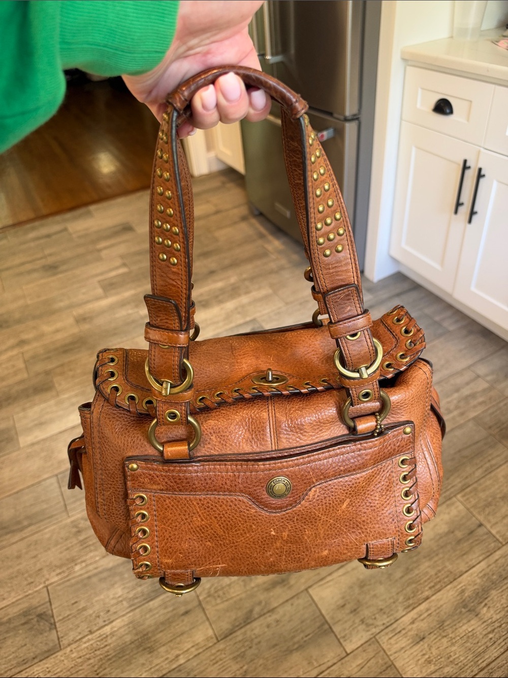 Coach Chelsea Abbey 10972 Laced Leather Satchel Tobacco Brown Y2K 2007